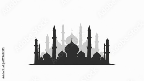Islamic mosque silhouette with domes and minarets vector illustration on white background