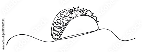 Simple continuous line drawing of a delicious Mexican taco with a crispy shell and savory filling perfect for restaurant branding food blogs or culinary promotions