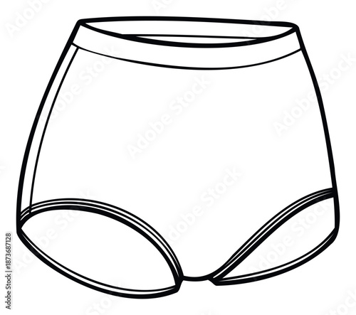 Simple black outline of womens full coverage underwear, ideal for showcasing various garment styles in clothing catalogs, personal hygiene product branding, or textile design guides.