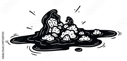 Dynamic abstract black liquid with irregular white shapes creating a strong visual contrast perfect for modern graphic compositions or conceptual visual media