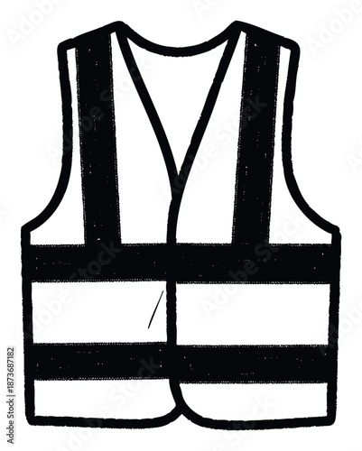 Essential safety vest outline drawing perfect for construction site graphics, worker protection awareness campaigns, and industrial workplace safety material