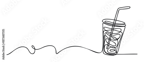 A refreshing beverage outline perfect for cafe menus, juice bar promotions, and healthy drink advertisements requiring a sleek minimalist graphic.