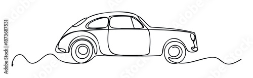Elegant single line drawing of a classic vintage automobile moving along a dynamic wavy road perfect for automotive industry promotions travel blogs or modern graphic design projects