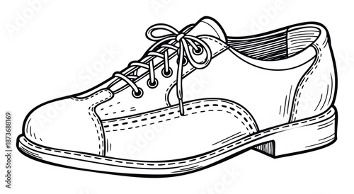 Detailed black and white drawing of a classic laceup shoe with laces tied in a bow, perfect for apparel branding, footwear catalogs, or timeless graphic projects