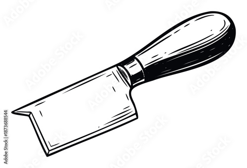 Hand drawn kitchen knife with a broad blade and comfortable handle, perfect for culinary projects, cooking blogs, restaurant menus, or food related graphics