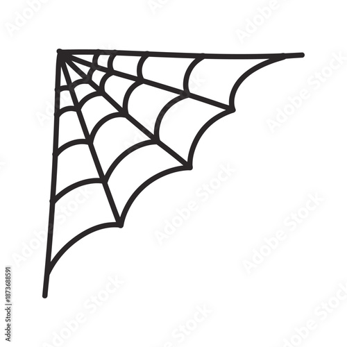 A simple black and white illustration of a corner spiderweb design