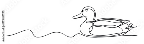 Stylized continuous single line drawing of a swimming duck on water, excellent for elegant environmental campaigns, educational visuals, and tranquil visual communication projects.