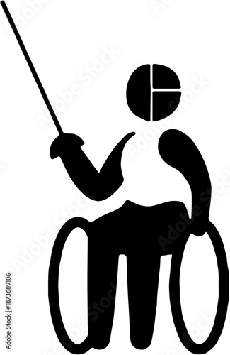 Wheelchair fencing athlete silhouette with foil sword