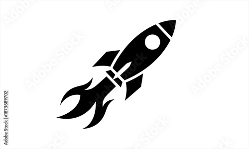 Black Rocket Icon Launching Upwards.