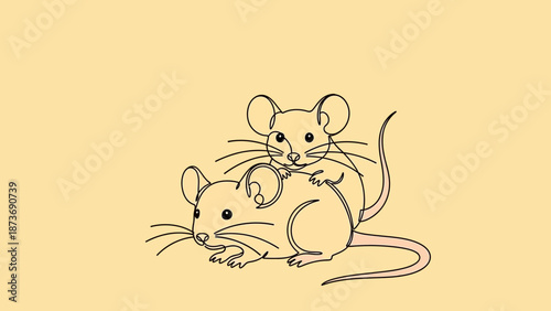 Two Mice Illustration Simple Line Art.
