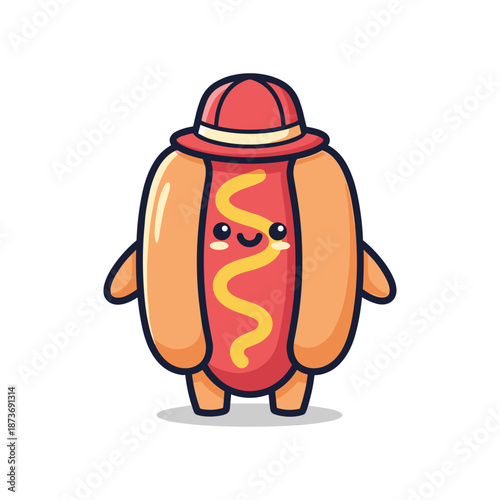 Cartoon Hot Dog Character with Hat