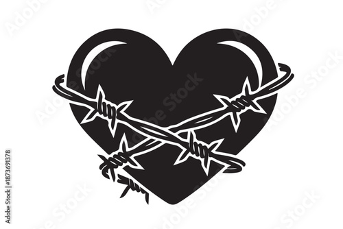 Chain barbed wire spiky heart vector illustration on white background