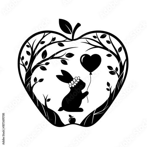 Tribal Bunny Headdress Heart Balloon Silhouette Vector Tattoo