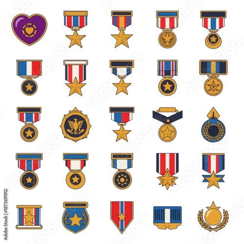 Collection of Military Medals and Awards Vector Icons