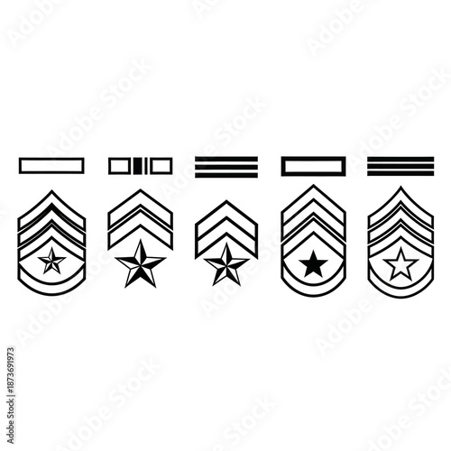 Military Rank Insignia Chevron Stripes and Stars - Vector Icons