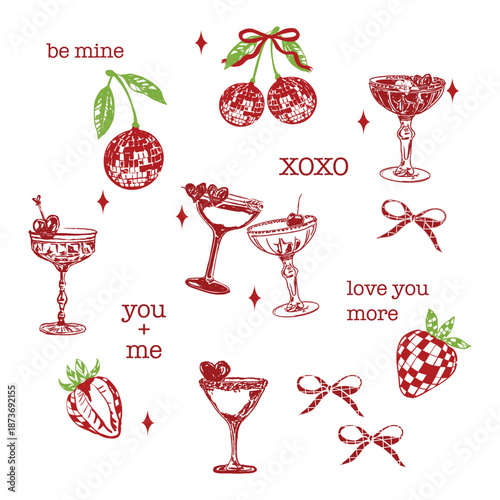 Coquette Disco Cherries Cocktail Valentines Poster