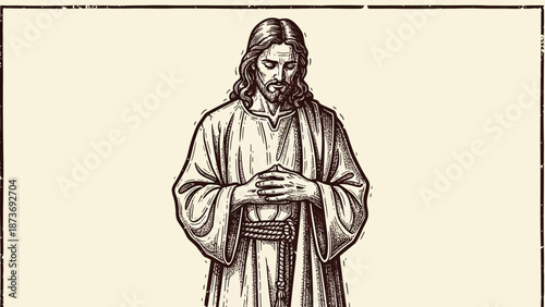 Jesus Christ Illustration with Hands Together.