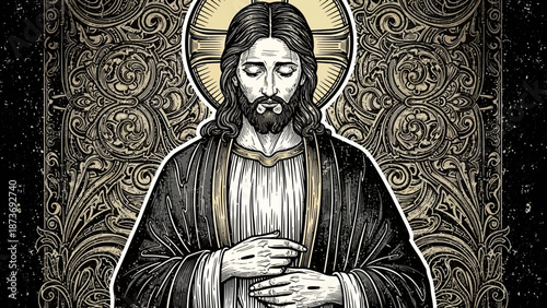 Jesus Christ Iconic Religious Figure Illustration.
