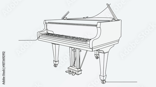 Grand Piano Illustration with Open Lid.