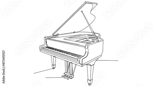 Grand Piano Illustration with Open Lid.
