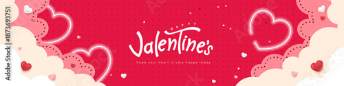 Happy Valentines day card or banner background with Heart Shaped Balloons and text design on pink sky