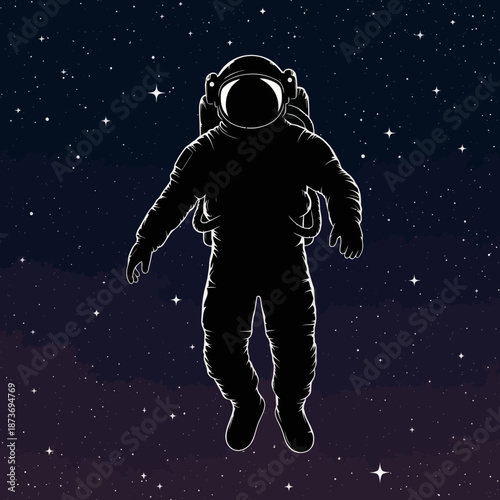 Astronaut Silhouette Floating in Starry Space Background