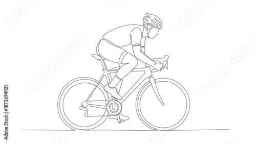 Cyclist Riding Bicycle Line Art Illustration.