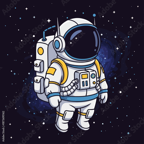 Cute astronaut floating in outer space with stars and nebula background