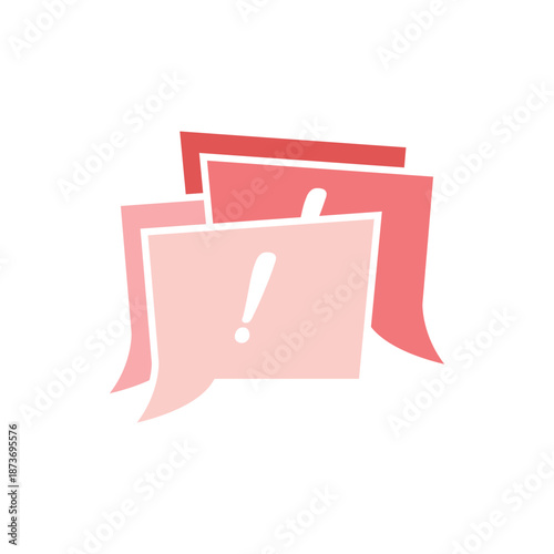 Fotografie Stylized pink and red overlapping speech bubbles with an exclamation mark, representing communication and alerts