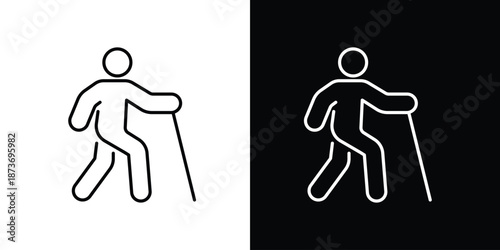 Minimalist vector illustration depicting a hiker with a walking stick, ideal for outdoor activity guides, fitness apps, or travel and exploration designs
