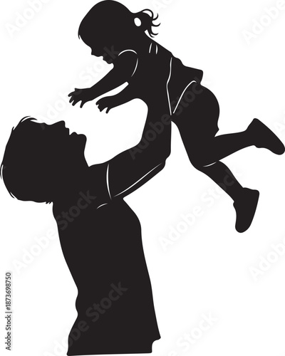 Silhouette of a man holding a little girl up