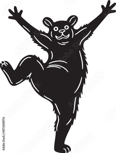 A black bear dancing with joyful energetic movements freely