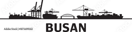 Busan south korea seaport vector silhouette, cargo port panorama skyline, container terminal
