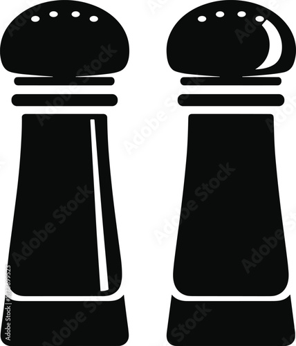 Salt and Pepper Shakers Black Silhouette Icon Set for Kitchen Cooking Condiment Spices Seasoning Restaurant Tableware Food Preparation and Culinary Design