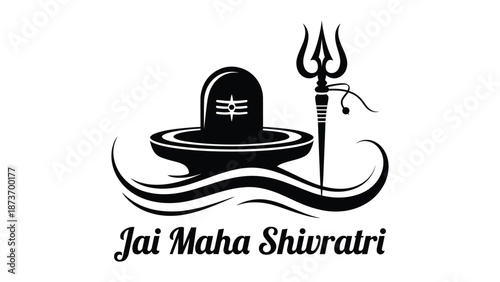 Jai maha shivratri typography with shivling and trishul symbol, modern hindu religious festival greeting design isolated on white background