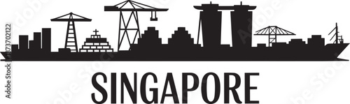 Singapore port skyline silhouette vector illustration for travel brochure or trade logistics design