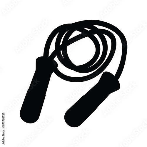 A simple black and white illustration of a skipping rope with handles