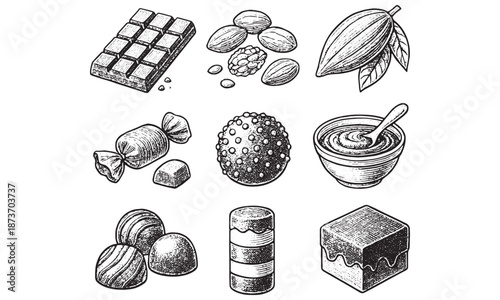 Chocolate Cocoa Beans Ingredients Icons Set - Cacao Pod Truffle Vector Pack