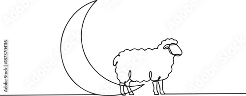 Eid al adha celebration with sheep and crescent moon symbol