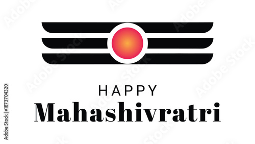Happy mahashivratri typography with shiva tilak and trishul inspired symbol, modern hindu religious festival greeting design isolated on white background