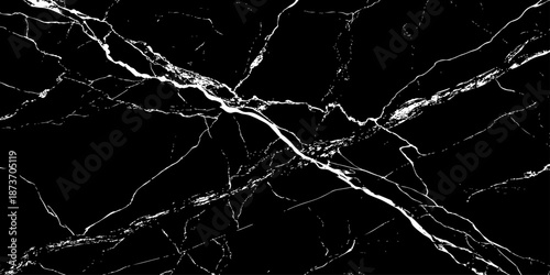 Abstract black marble texture with dramatic white lightning-like veins and cracks. High-contrast natural stone background, elegant and modern, ideal for luxury design, wallpapers, branding, and print 