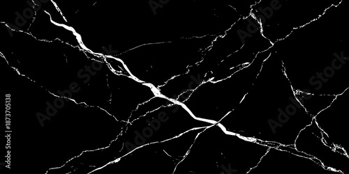 Abstract black marble texture with dramatic white lightning-like veins and cracks. High-contrast natural stone background, elegant and modern, ideal for luxury design, wallpapers, branding, and print 