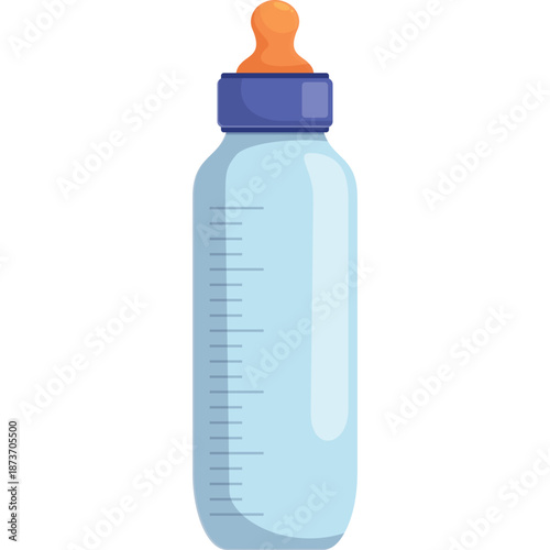 Baby bottle with orange nipple and blue cap