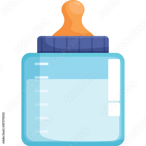 Baby Bottle with Orange Nipple and Blue Cap