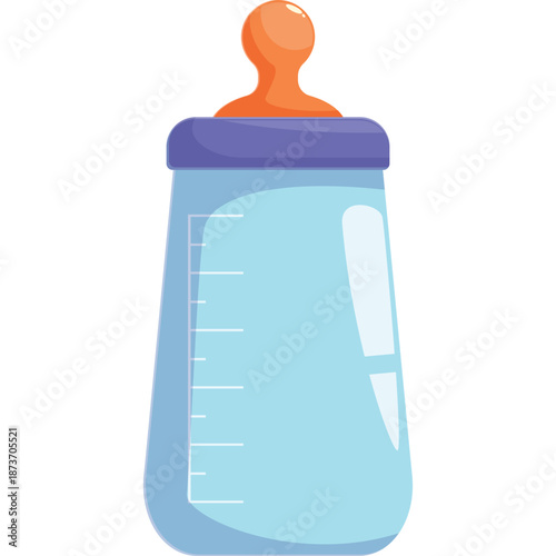 Baby bottle with orange nipple and measurement marks