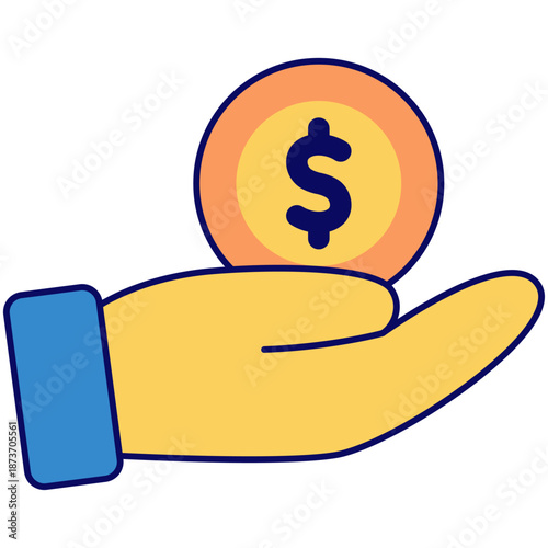 A hand holding a gold coin with a dollar symbol, representing payment or investment