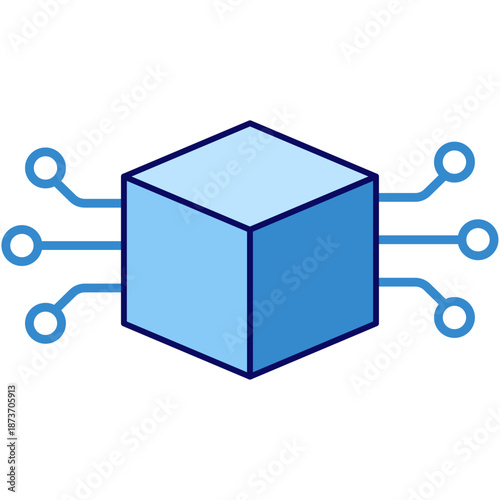 A 3D isometric block with circuit line connectors, representing a single unit of data or a block in a chain