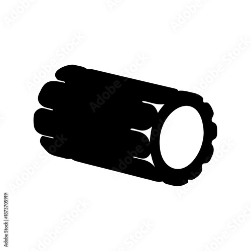 Black and white silhouette illustration of a ribbed foam roller for exercise