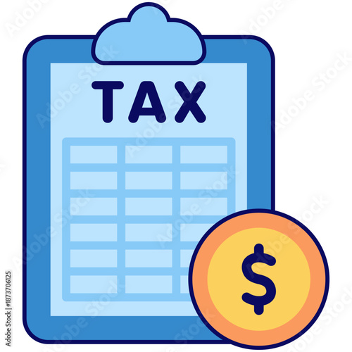 Tax season concept with a clipboard displaying a tax form and a dollar coin. Perfect for financerelated designs or taxrelated content.