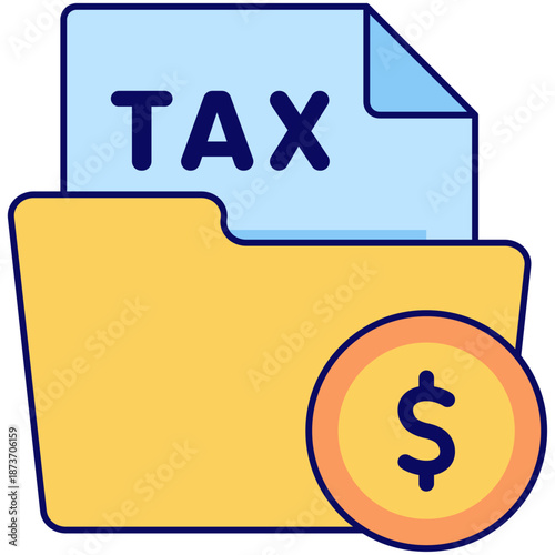 Tax folder and dollar coin icon, symbolizing finances and taxes. Perfect for financial websites, accounting blogs, taxrelated articles, and business presentations.